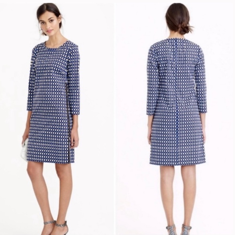 J. Crew Jet set Geo shift Dress side Zippers Purple Black Cotton size 4